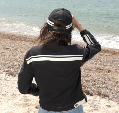 Black + White MotoStripe™ Women's Jean Jacket ⚫⚪ 🏁