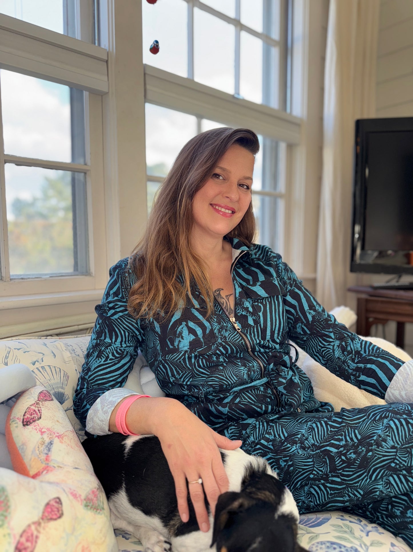 Blue Zebra Zip-up Jumpsuit