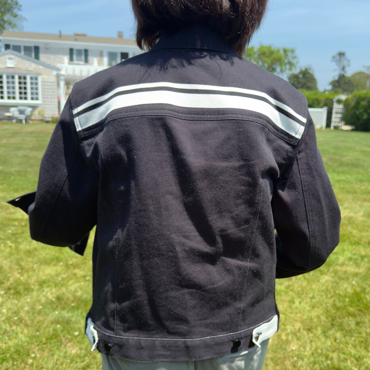 Black + White MotoStripe™ Women's Jean Jacket ⚫⚪ 🏁