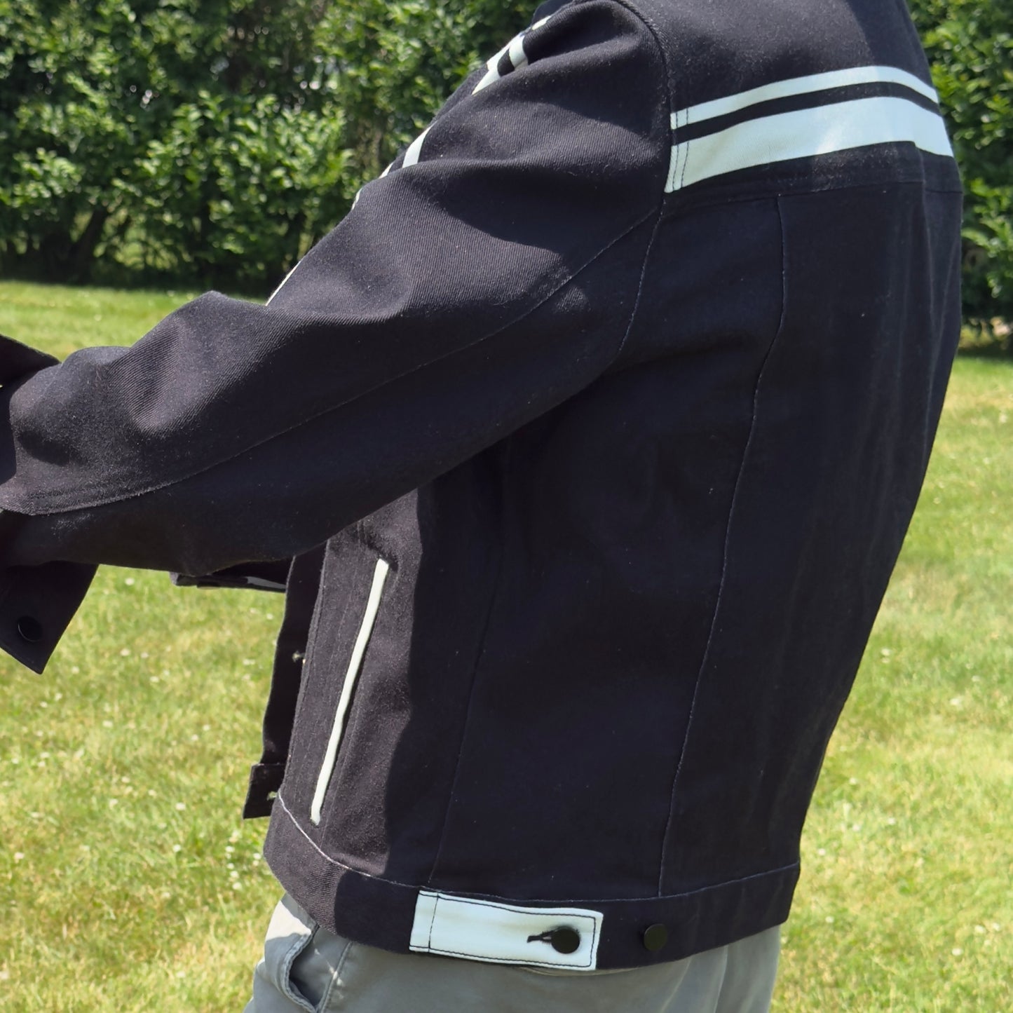 Black + White MotoStripe™ Women's Jean Jacket ⚫⚪ 🏁