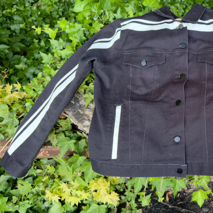 Black + White MotoStripe™ Women's Jean Jacket ⚫⚪ 🏁