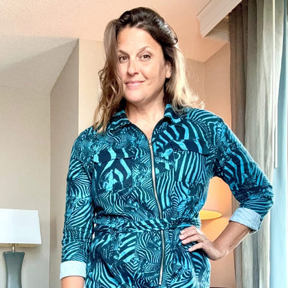 Blue Zebra Zip-up Jumpsuit