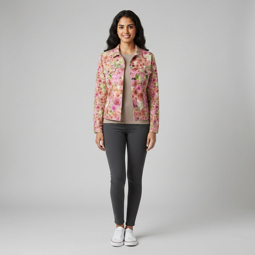 Rose & Hydrangea Women’s Jean Jacket 🌹🌸💚 