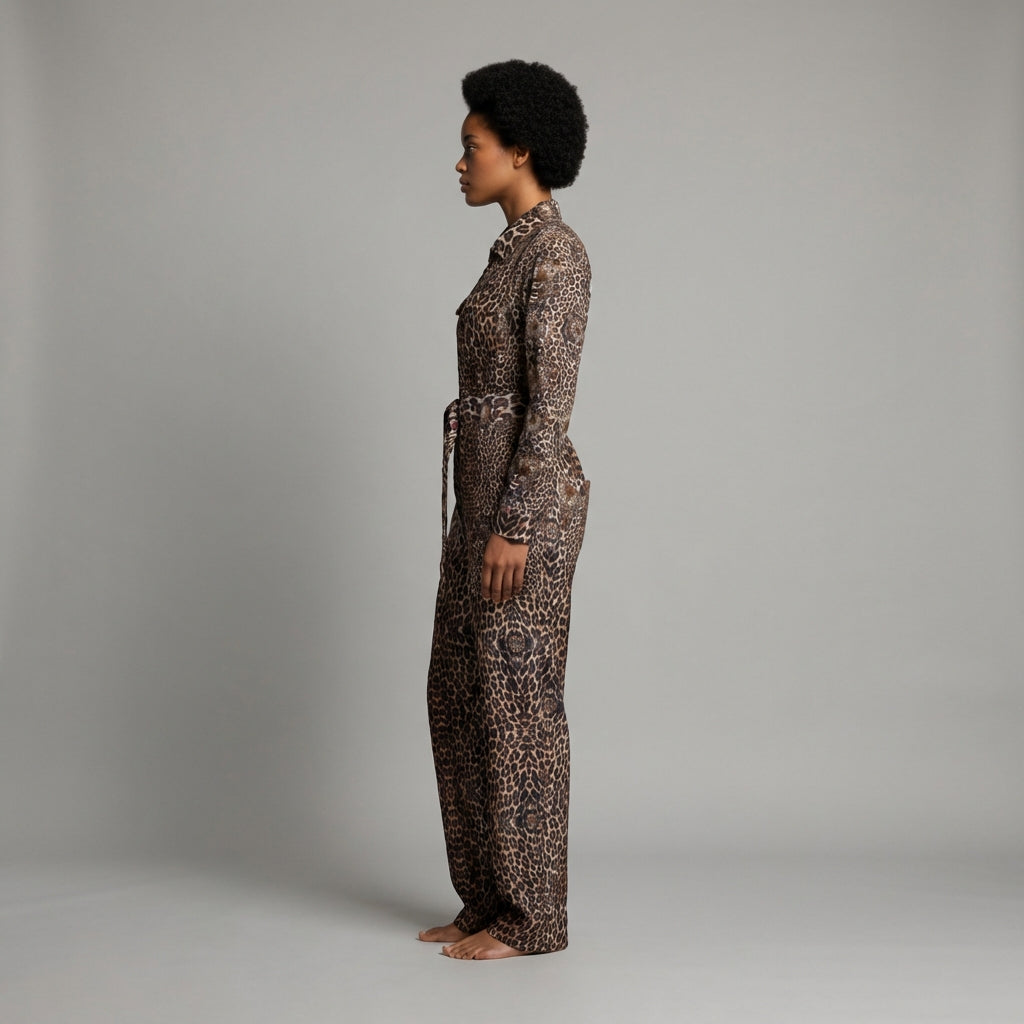 Leopard Head Zip Up Jumpsuit