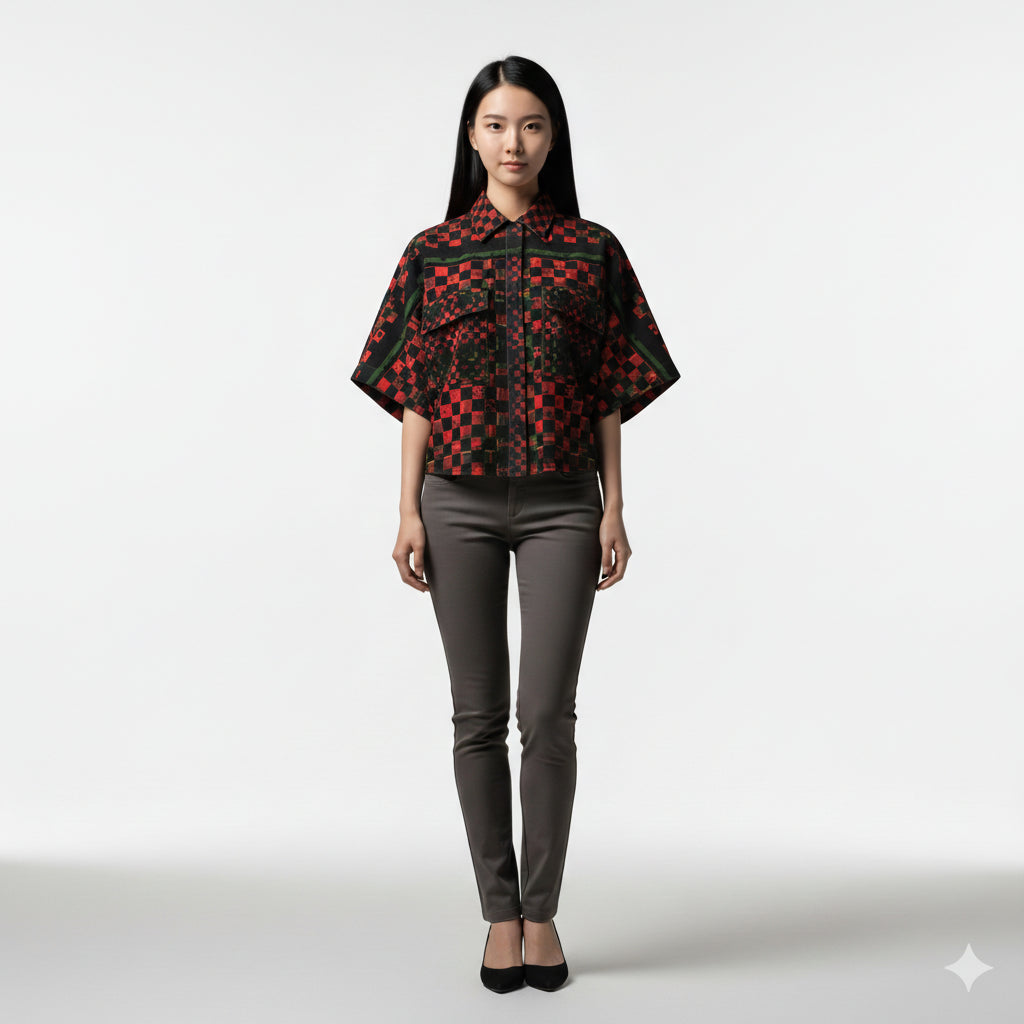 Tartan Chequed Splat MotoStripe™ Kimono Jacket