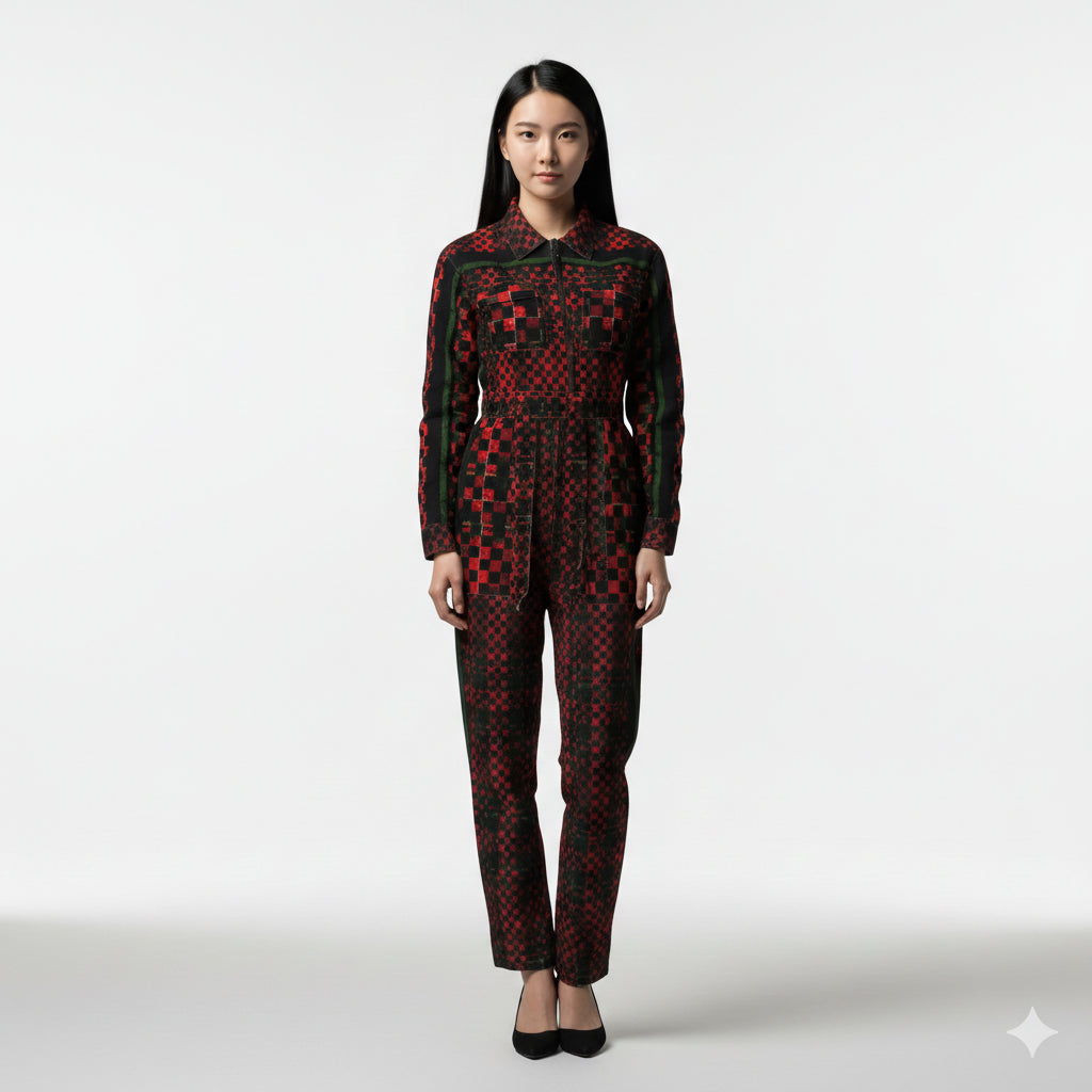 Tartan Chequed Splat MotoStripe™ Zip Jumpsuit