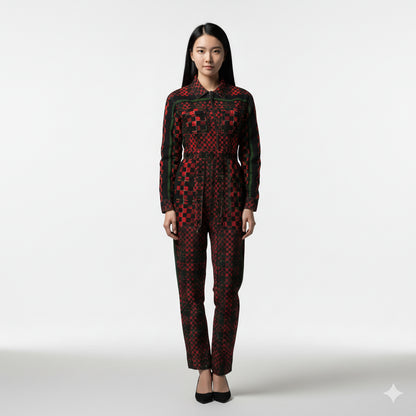 Tartan Chequed Splat MotoStripe™ Zip Jumpsuit