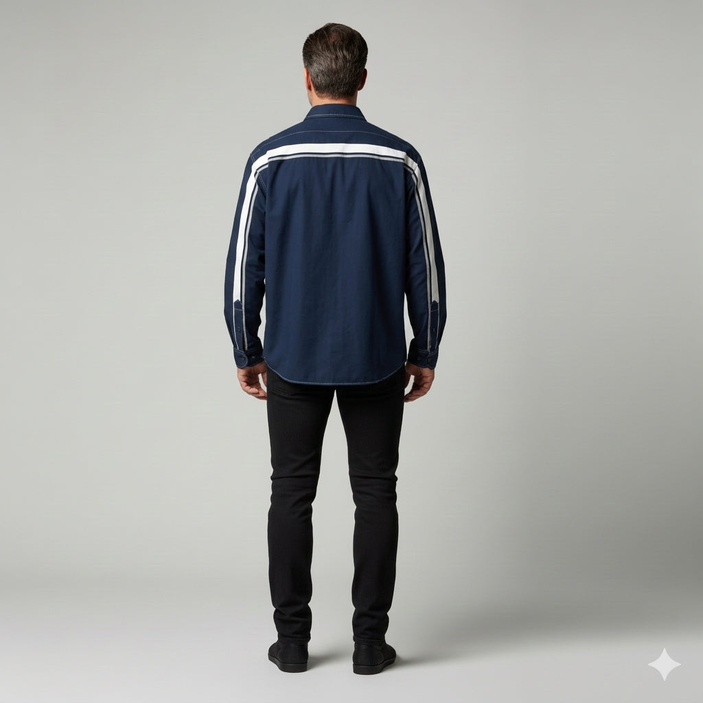 Navy MotoStripe™ Oversized Men’s Button-Down Shirt 💙⚡