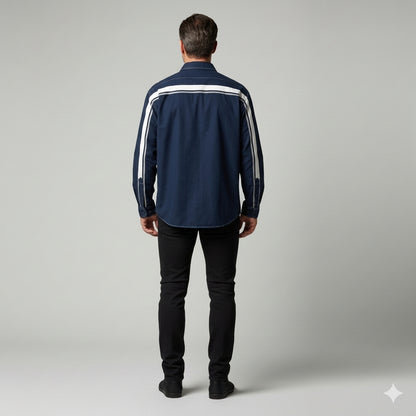 Navy MotoStripe™ Oversized Men’s Button-Down Shirt 💙⚡