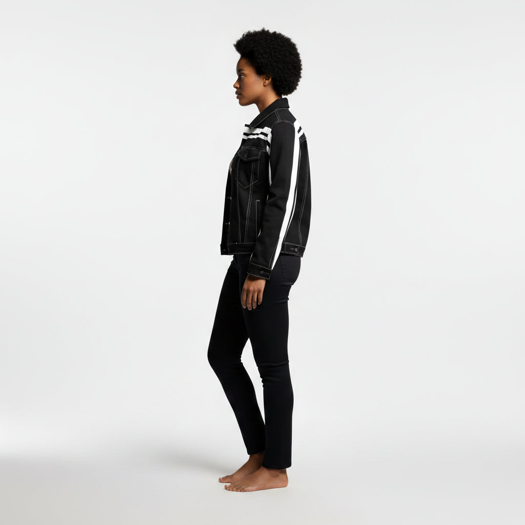 Black and White Stripe Women's Jean Jacket