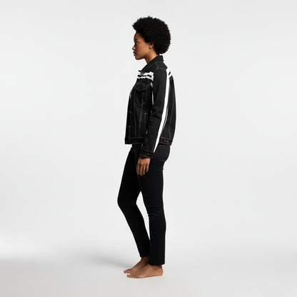 Black and White Stripe Women's Jean Jacket
