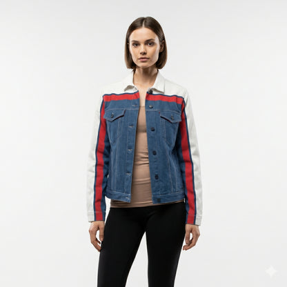 Retro MotoStripe™ Jean Jacket – Red, White & Blue