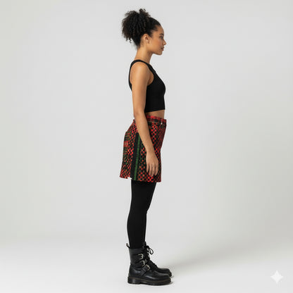 Tartan Check Splat MotoStripe™ Jean Skirt