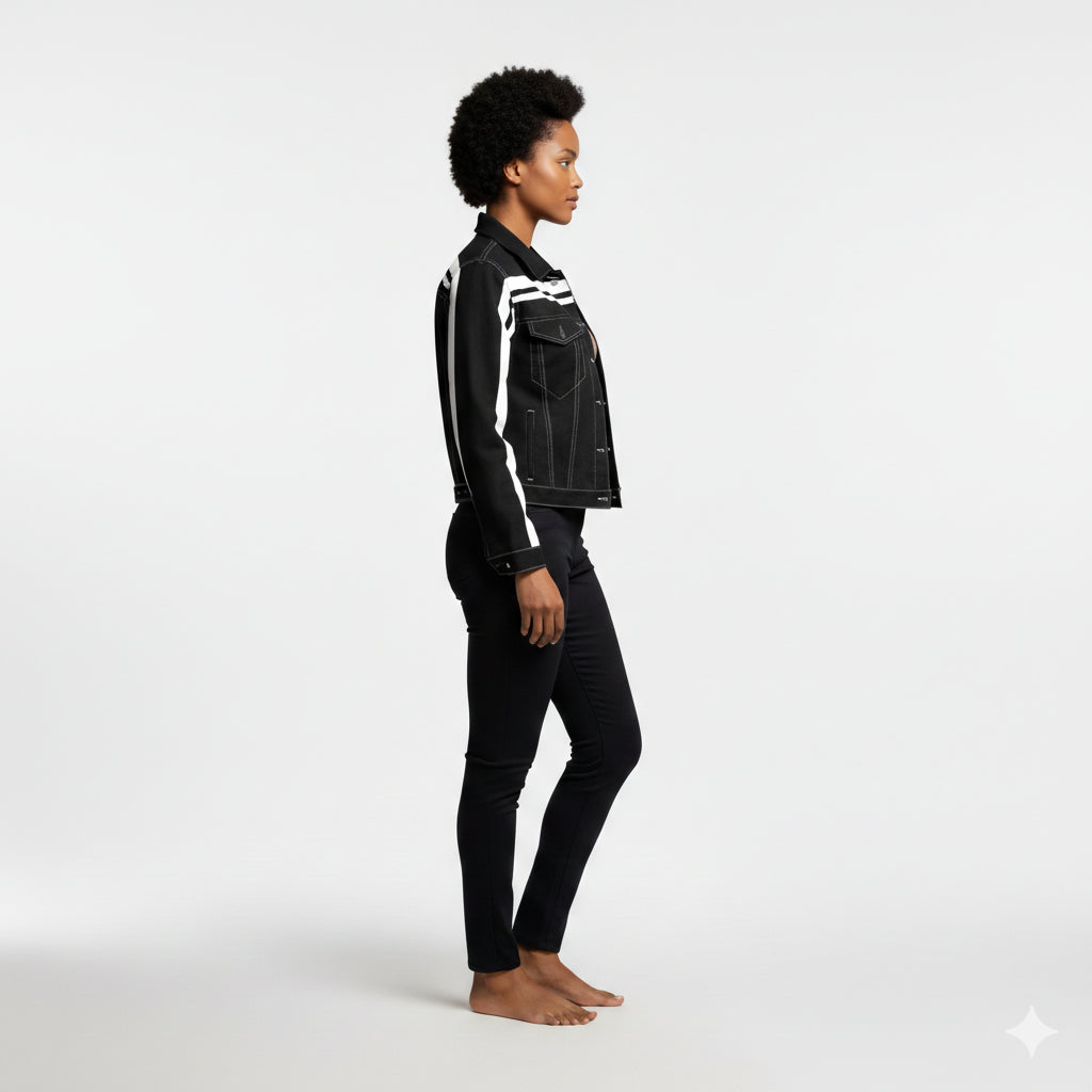 Black and White Stripe Women's Jean Jacket