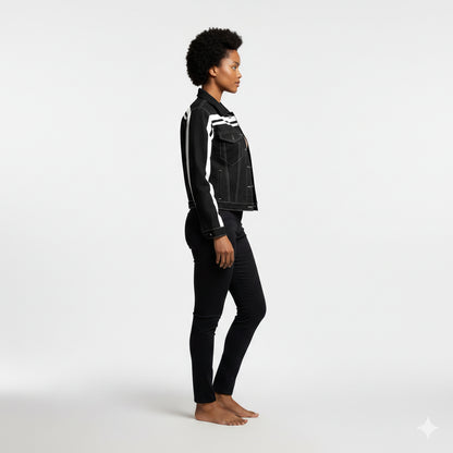 Black and White Stripe Women's Jean Jacket