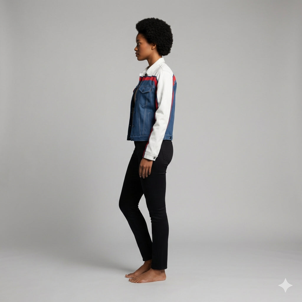 Retro MotoStripe™ Jean Jacket – Red, White & Blue