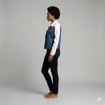 Retro MotoStripe™ Jean Jacket – Red, White & Blue