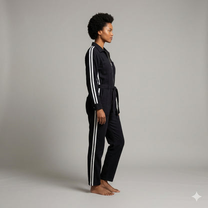 Black & White Lightweight Organic Cotton Flannel MotoStripe™ Jumpsuit