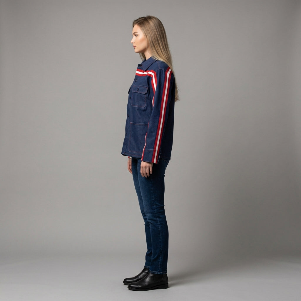 🟦🔴⚪ The Retro Blue MotoStripe™ Chore Coat