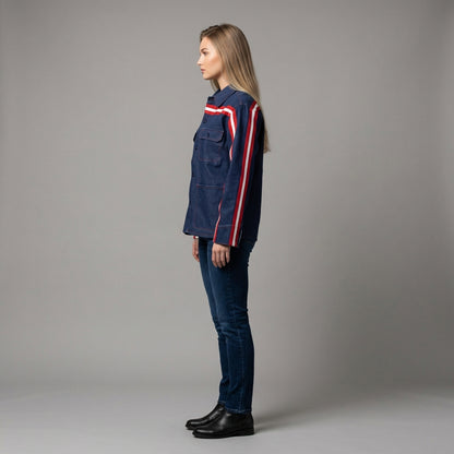 🟦🔴⚪ The Retro Blue MotoStripe™ Chore Coat