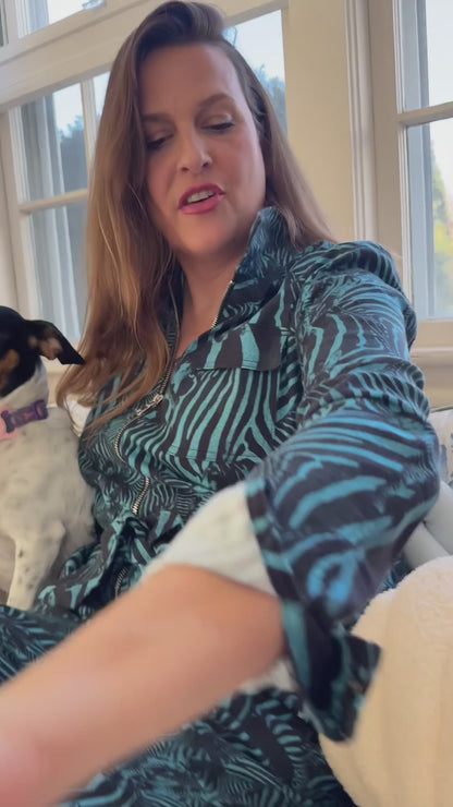 Blue Zebra Zip-up Jumpsuit