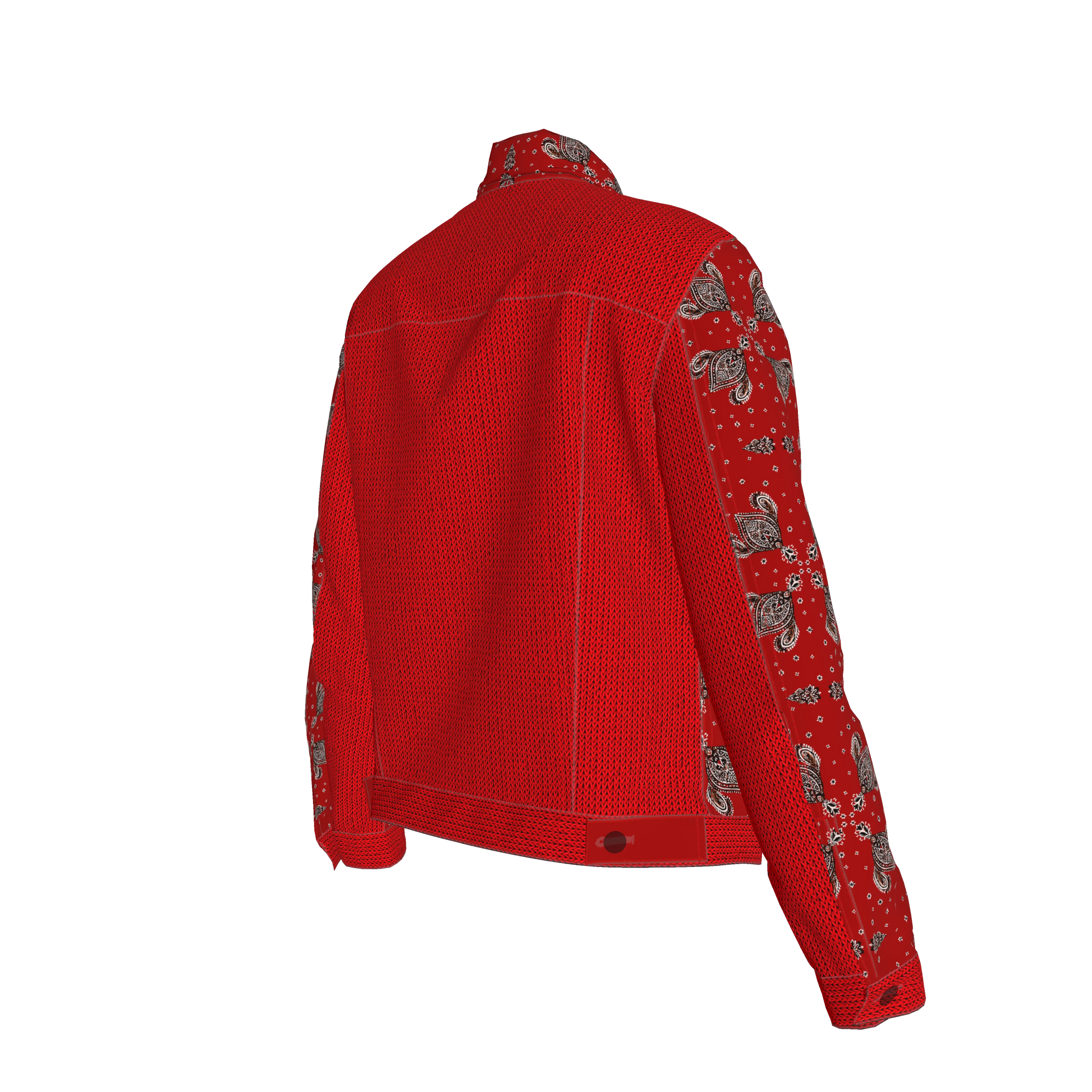 Red Bandana Faux Knit Women's Jean Jacket 