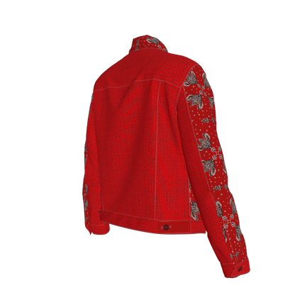 Red Bandana Faux Knit Women's Jean Jacket 