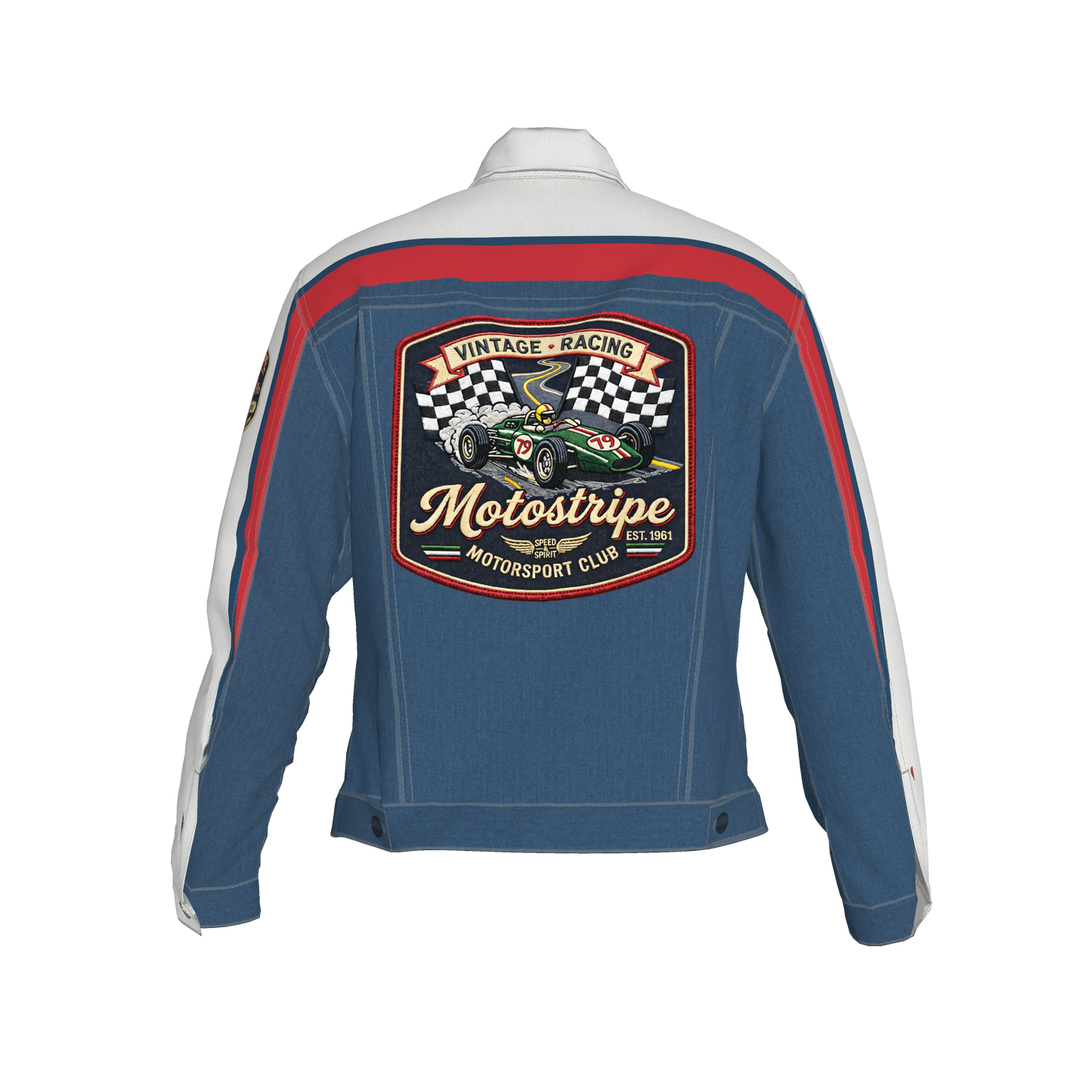 Retro MotoStripe™ Jean Jacket – Red, White & Blue