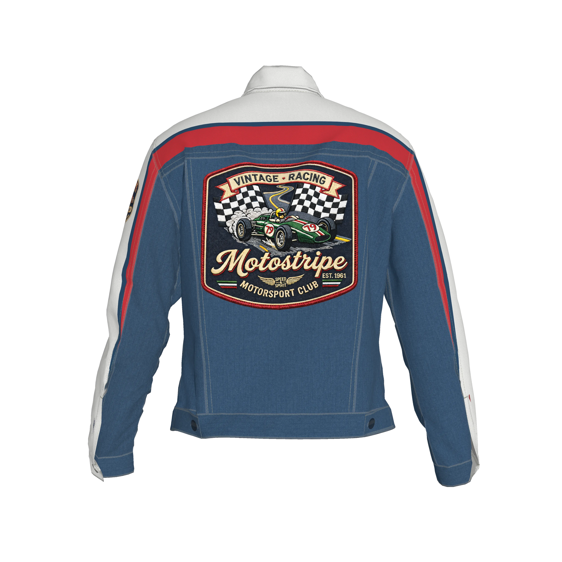 Retro MotoStripe™ Jean Jacket – Red, White & Blue