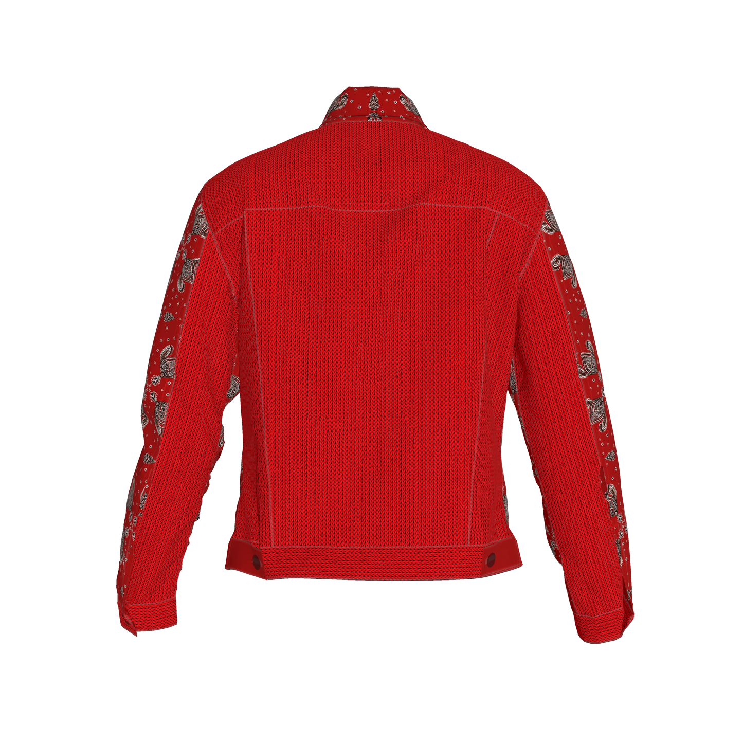 Red Bandana Faux Knit Women's Jean Jacket 