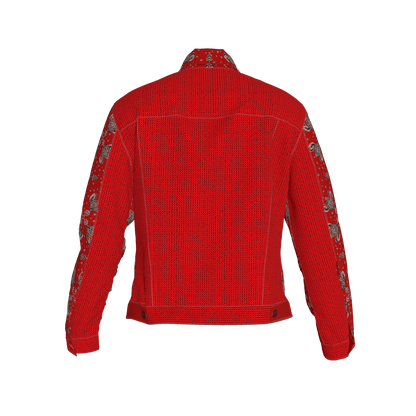 Red Bandana Faux Knit Women's Jean Jacket 