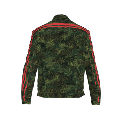🌿Green Leaf Red MotoStripe™ Men's Jean Jacket