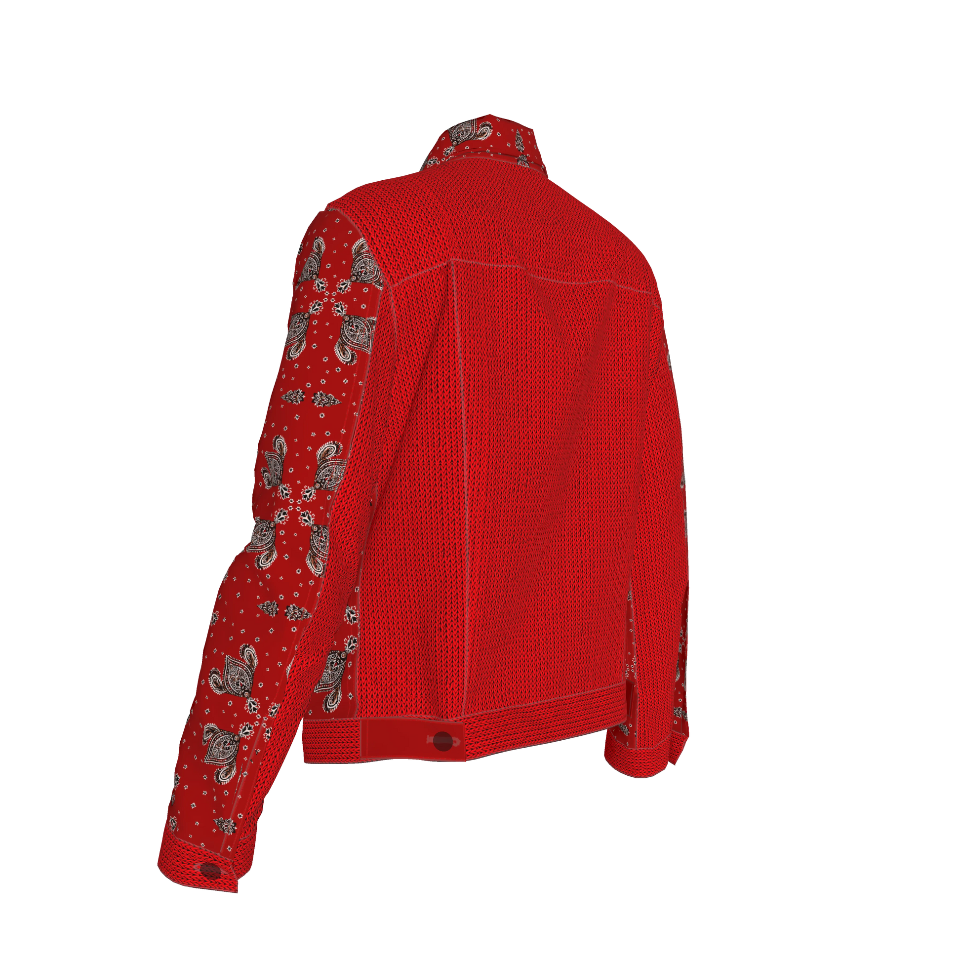 Red Bandana Faux Knit Women's Jean Jacket 