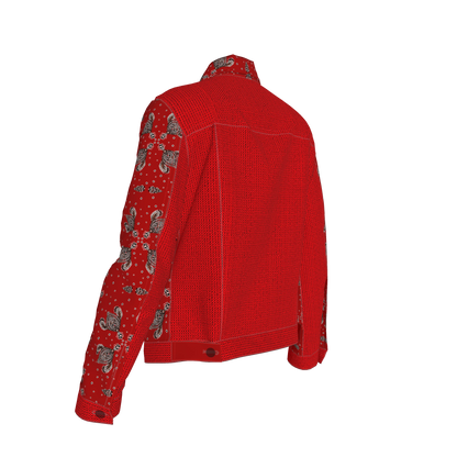 Red Bandana Faux Knit Women's Jean Jacket 
