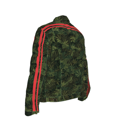 🌿Green Leaf Red MotoStripe™ Men's Jean Jacket
