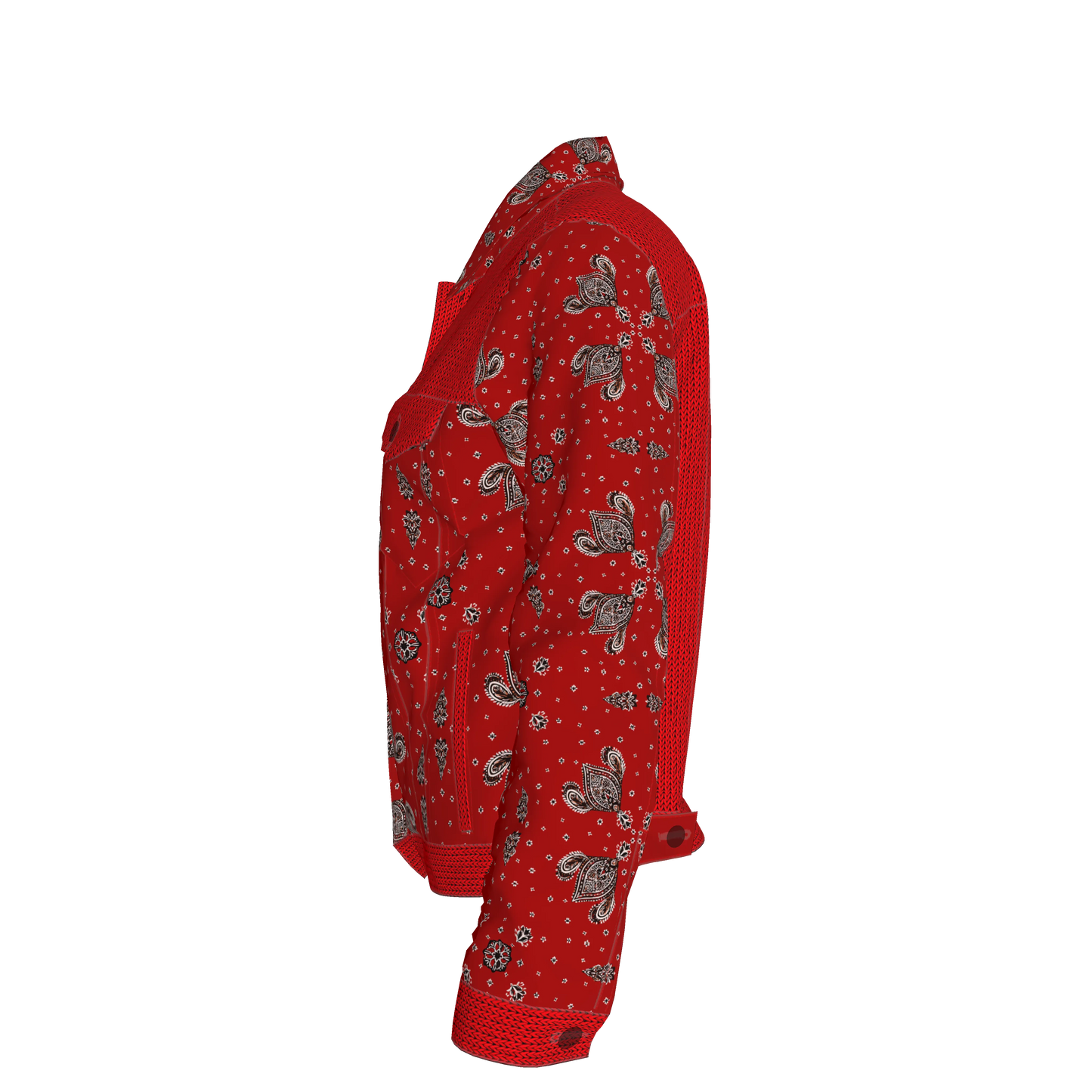 Red Bandana Faux Knit Women's Jean Jacket 