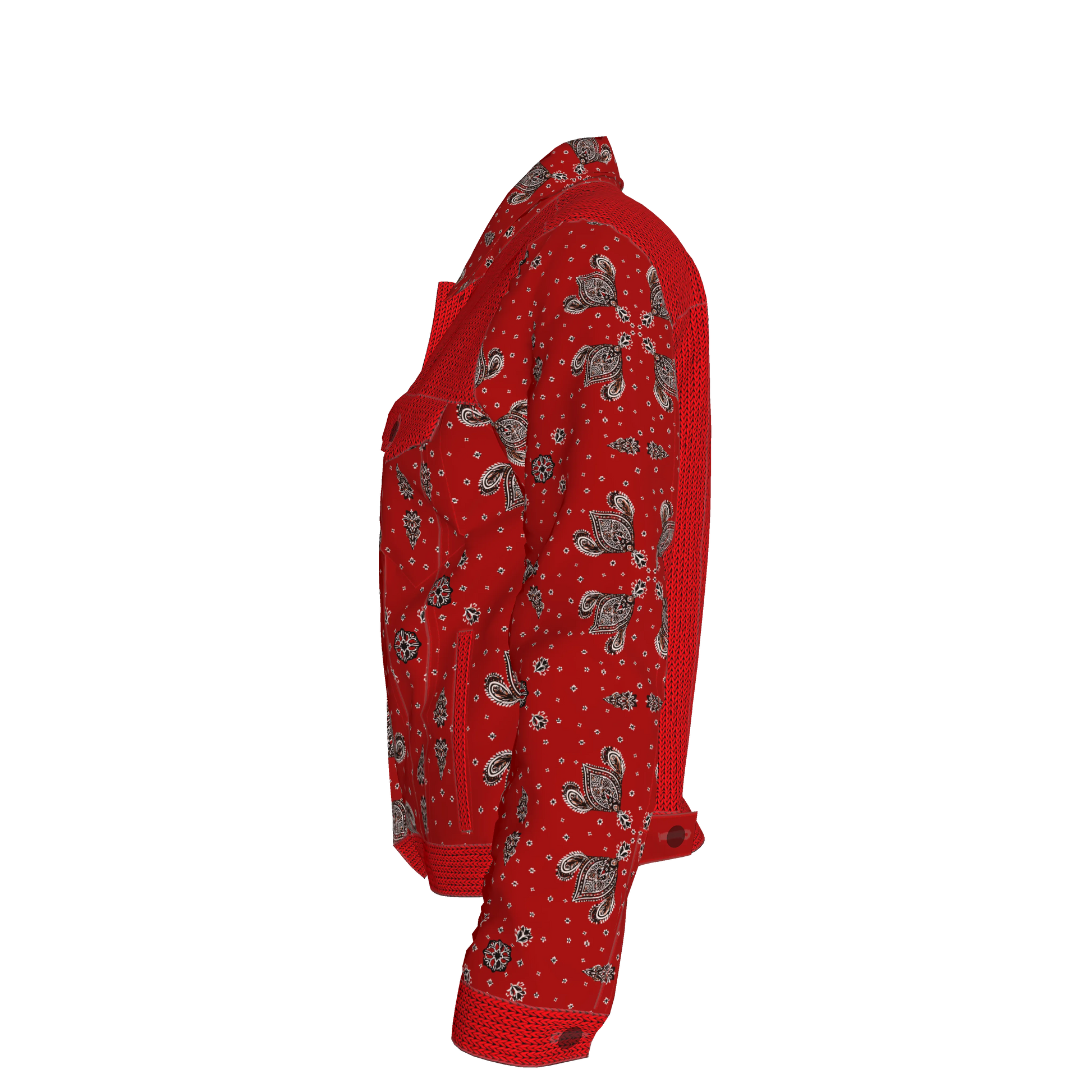 Red Bandana Faux Knit Women's Jean Jacket 