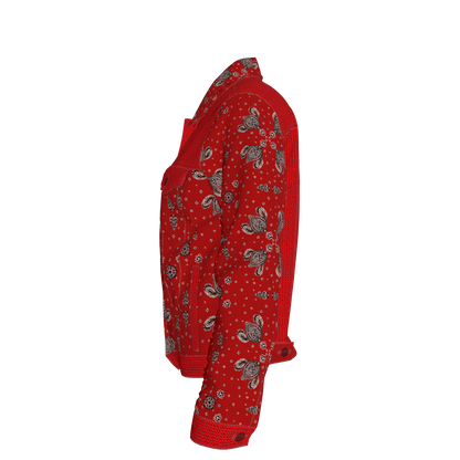 Red Bandana Faux Knit Women's Jean Jacket 