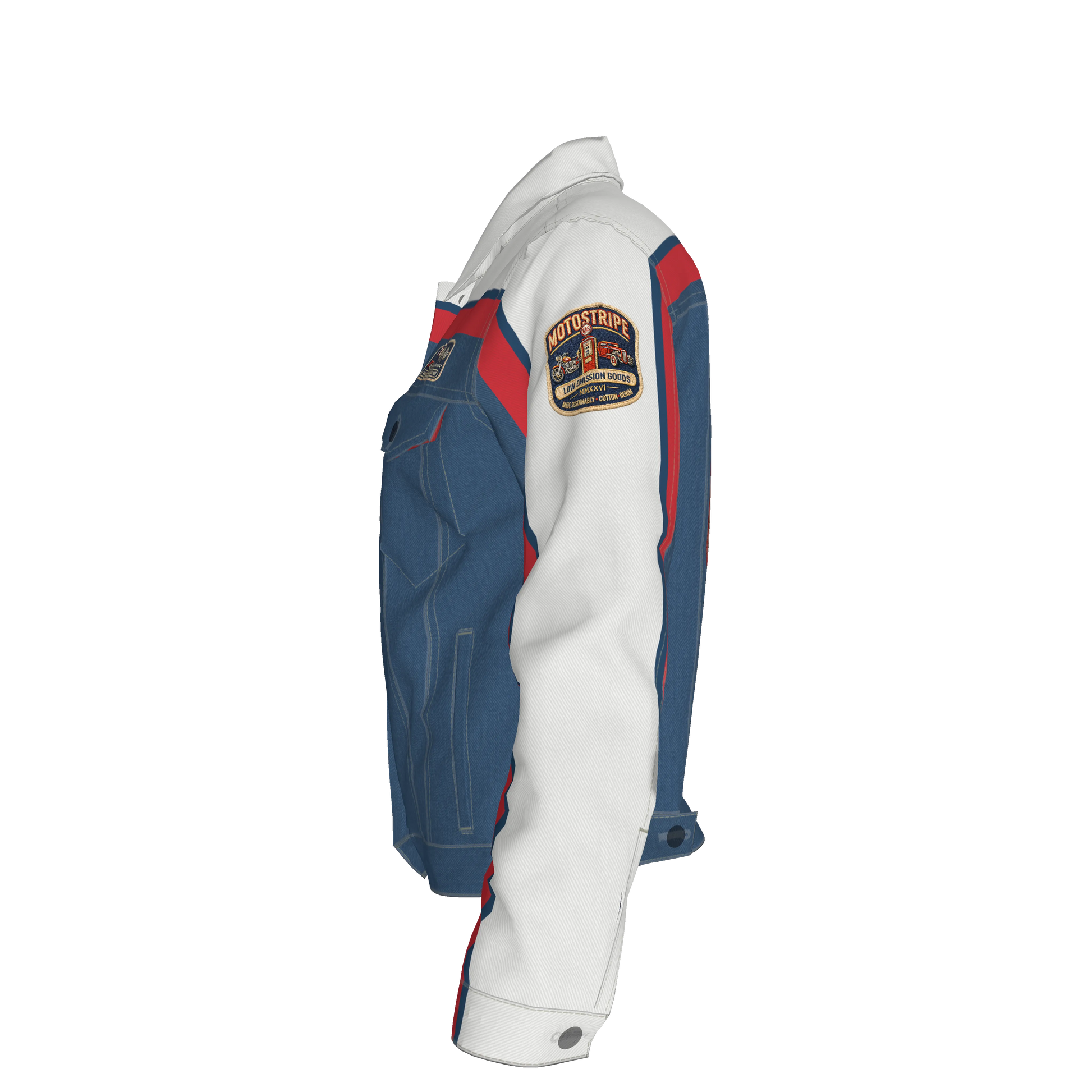 Retro MotoStripe™ Jean Jacket – Red, White & Blue