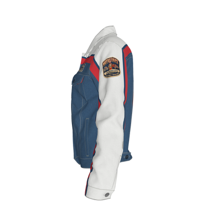 Retro MotoStripe™ Jean Jacket – Red, White & Blue