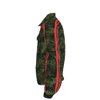 🌿Green Leaf Red MotoStripe™ Men's Jean Jacket