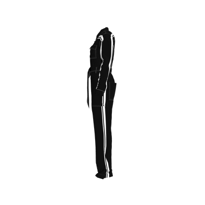 Black & White Lightweight Organic Cotton Flannel MotoStripe™ Jumpsuit