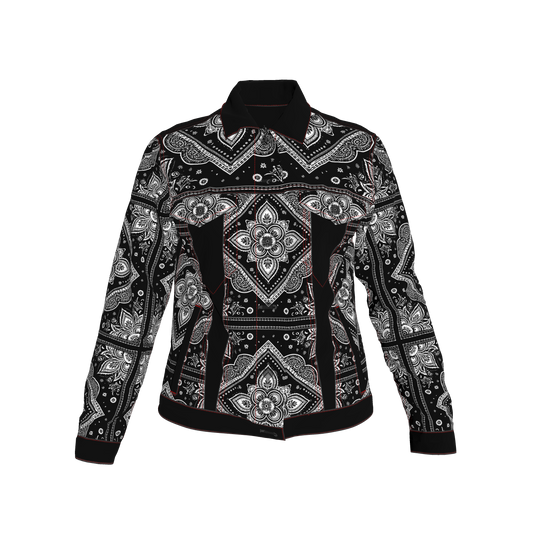 Bandana Print Women's Jean Jacket ⚫🤍