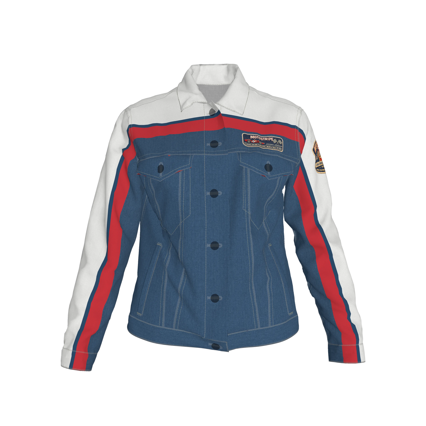 Retro MotoStripe™ Jean Jacket – Red, White & Blue