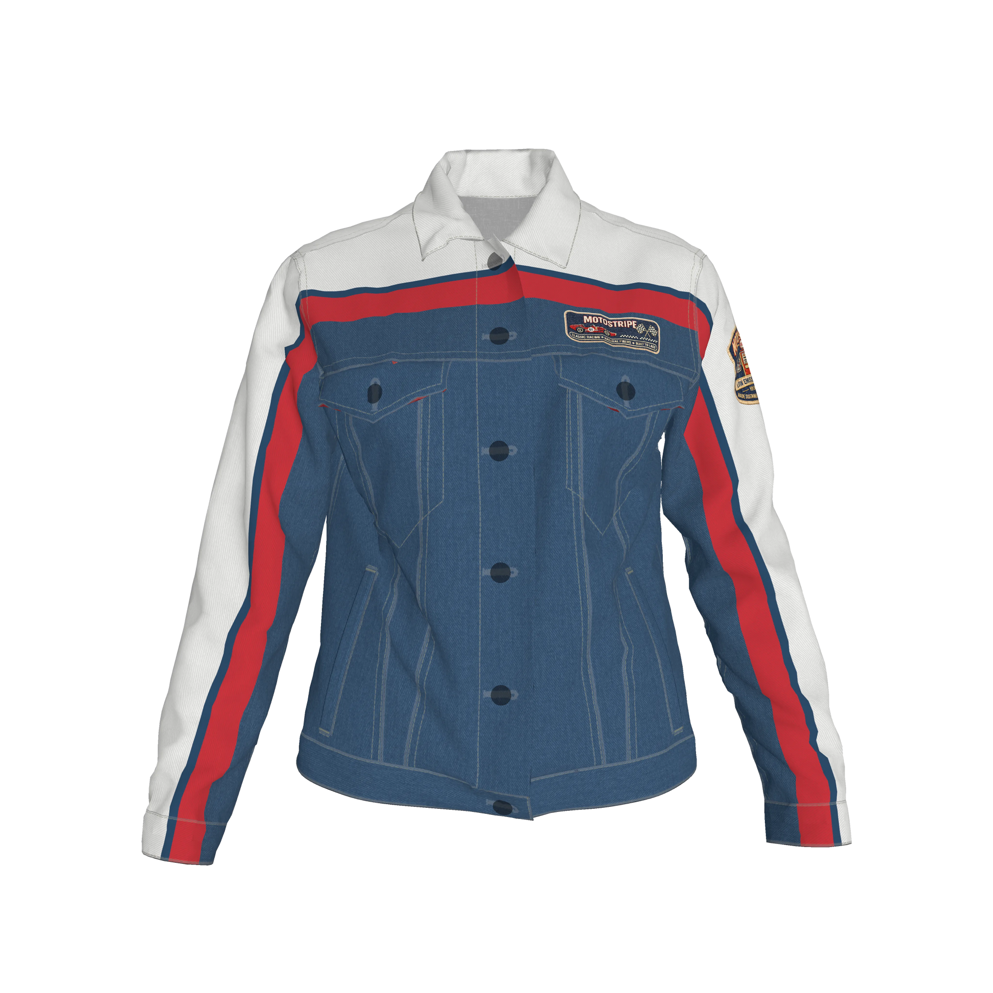 Retro MotoStripe™ Jean Jacket – Red, White & Blue