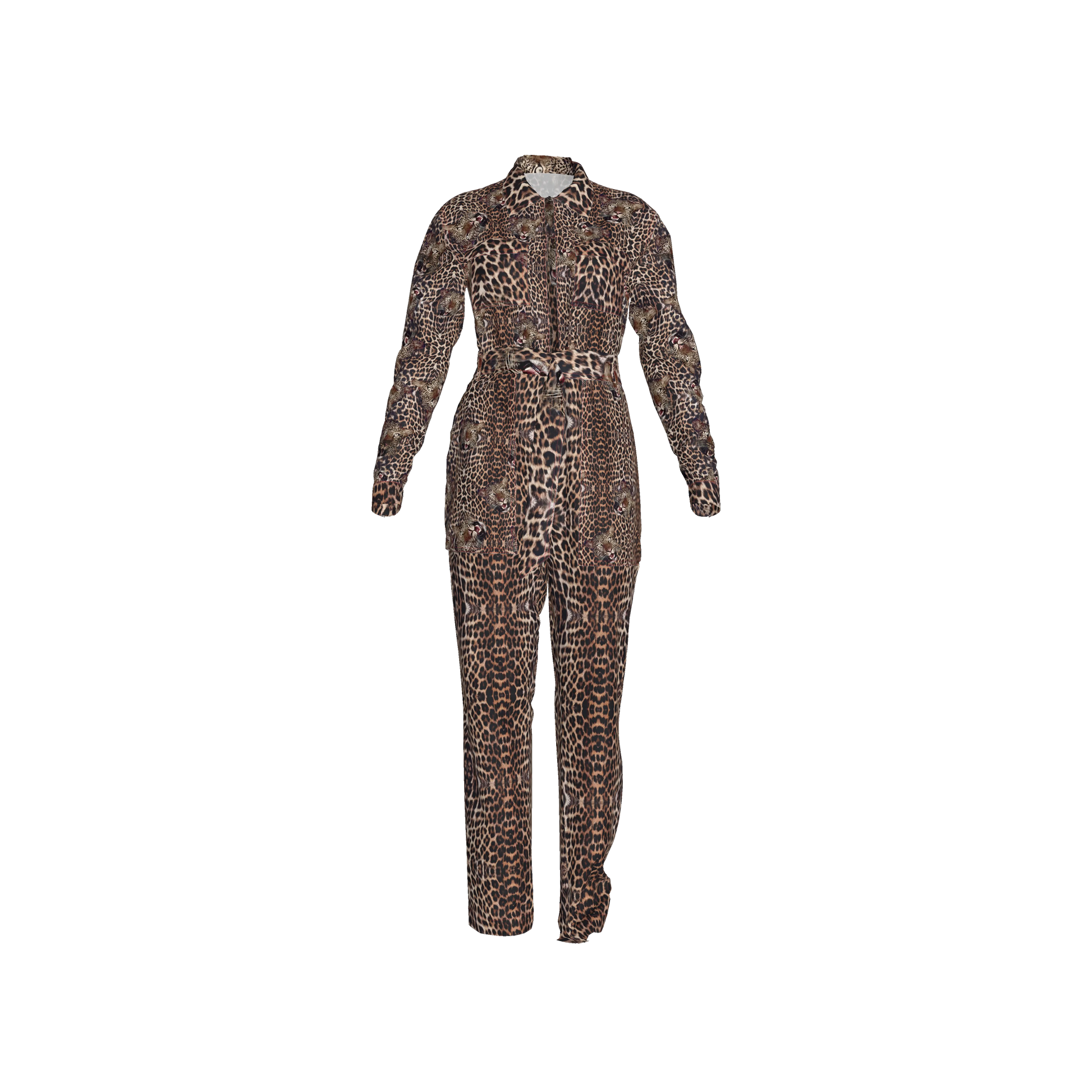 Leopard Head Zip Up Jumpsuit