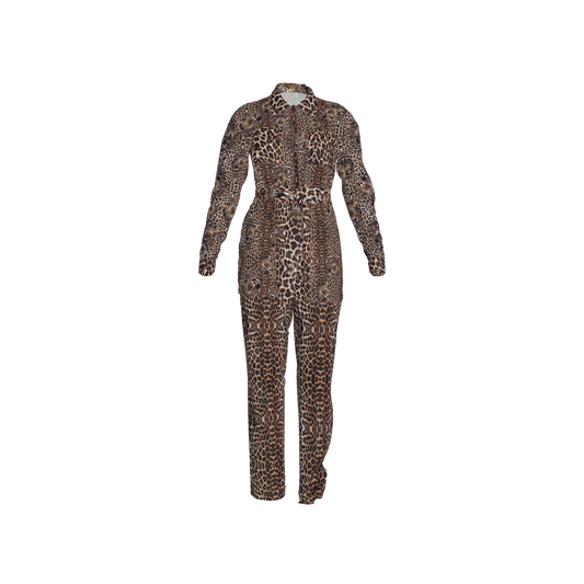 Leopard Head Zip Up Jumpsuit