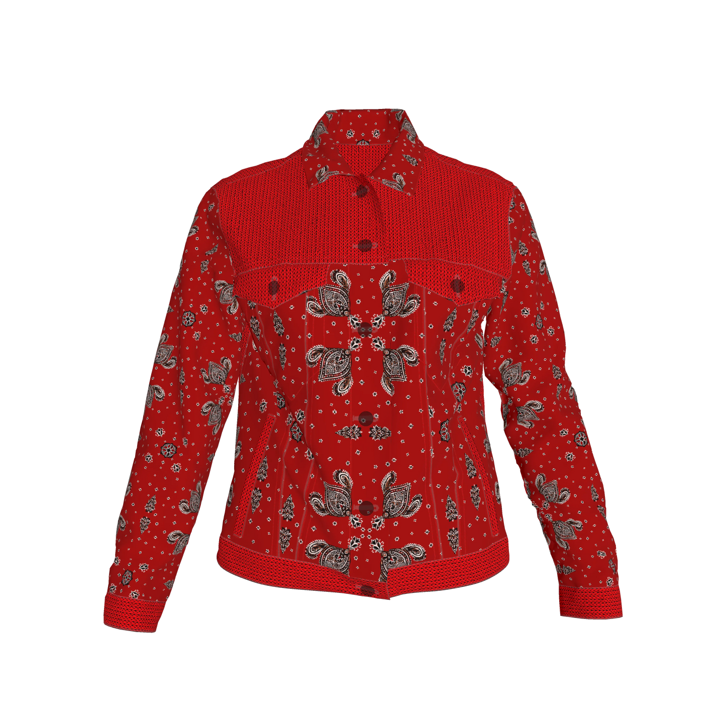 Red Bandana Faux Knit Women's Jean Jacket 