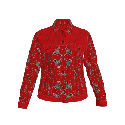 Red Bandana Faux Knit Women's Jean Jacket 