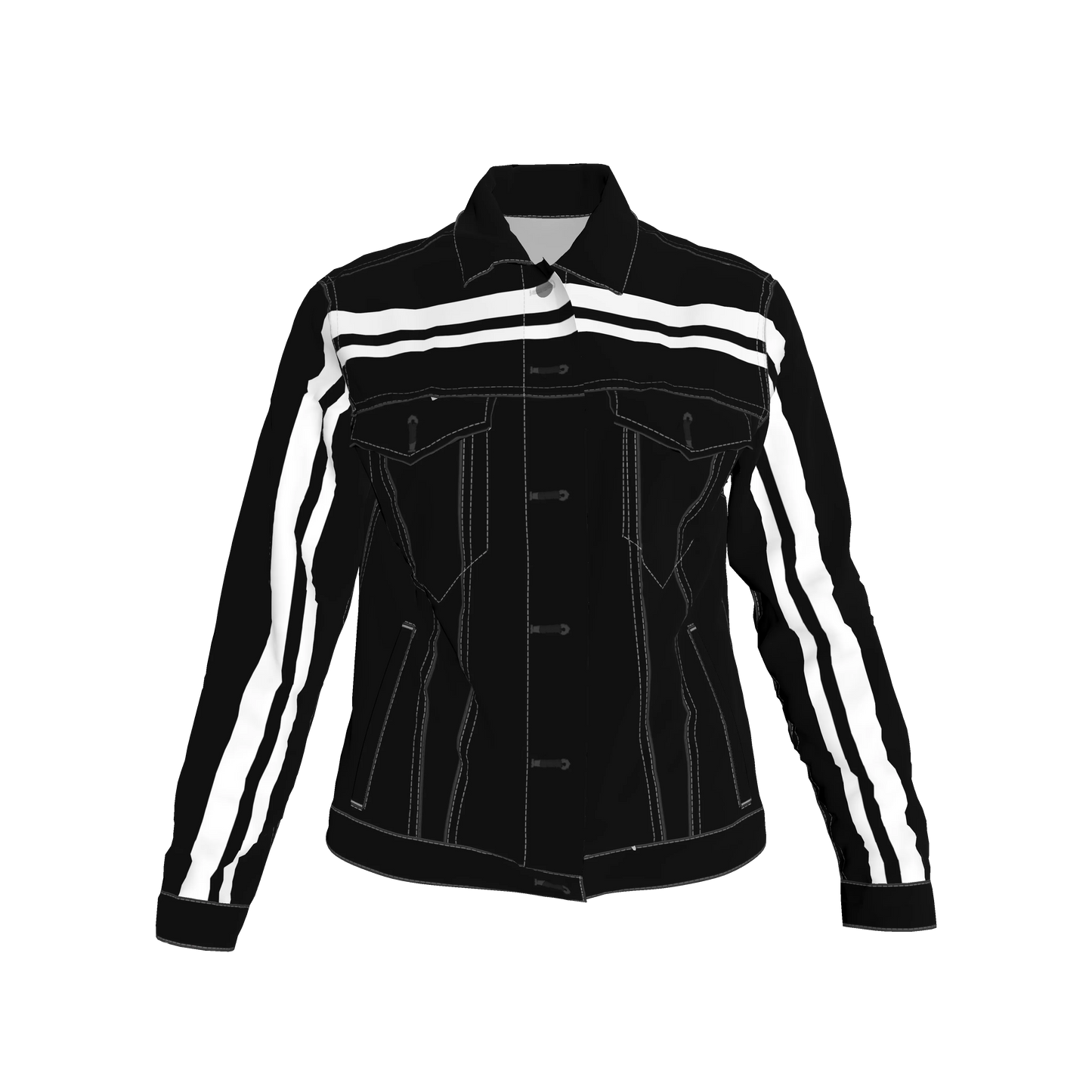 Black and White Stripe Women's Jean Jacket